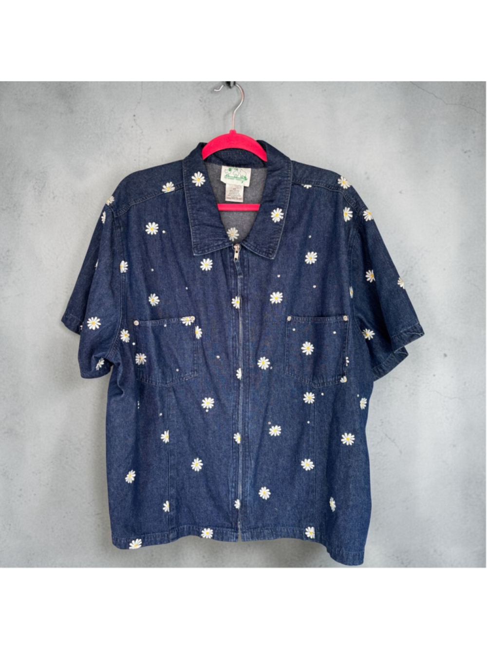 Vintage The Quacker Factory Women’s 3X Daisy Blue Denim Zip Up Top Grandmacore